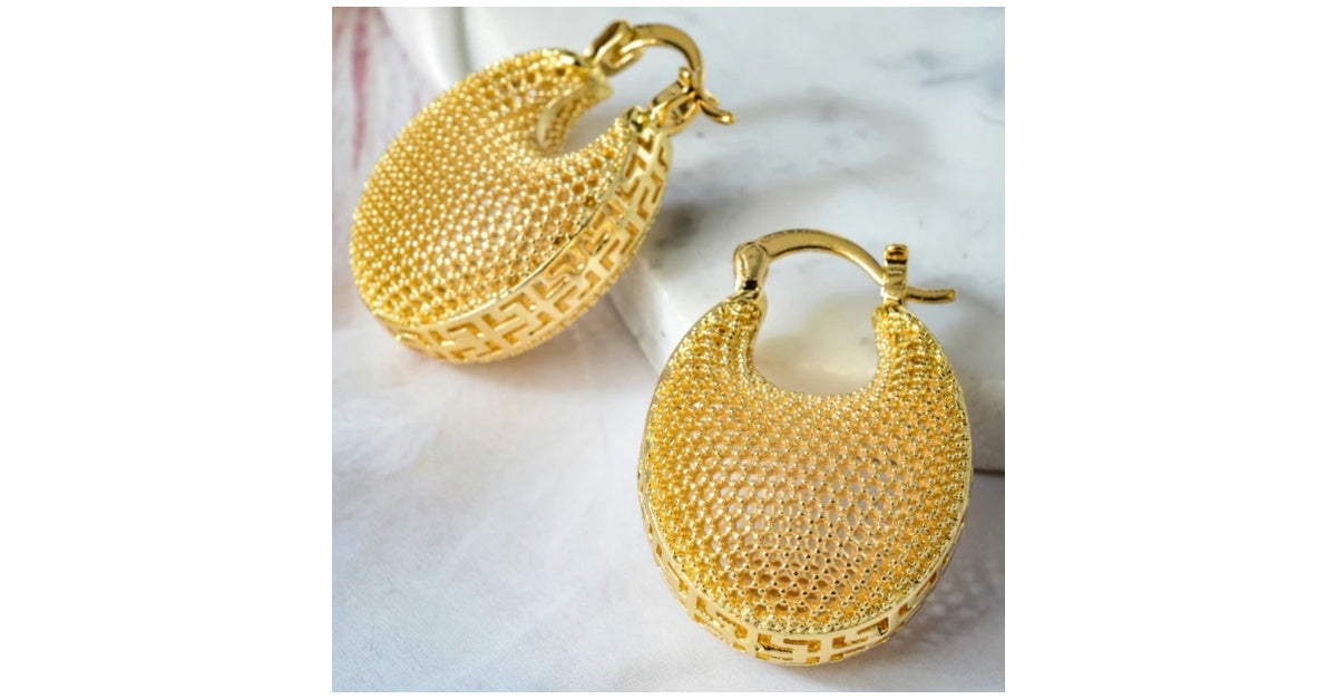 Gold-Tone Basket Hoop Party Earrings