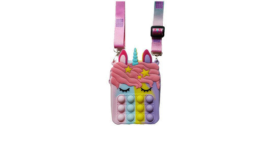 Little Girls Silicon Push Pop Crossbody Purse - Rainbow Unicorn