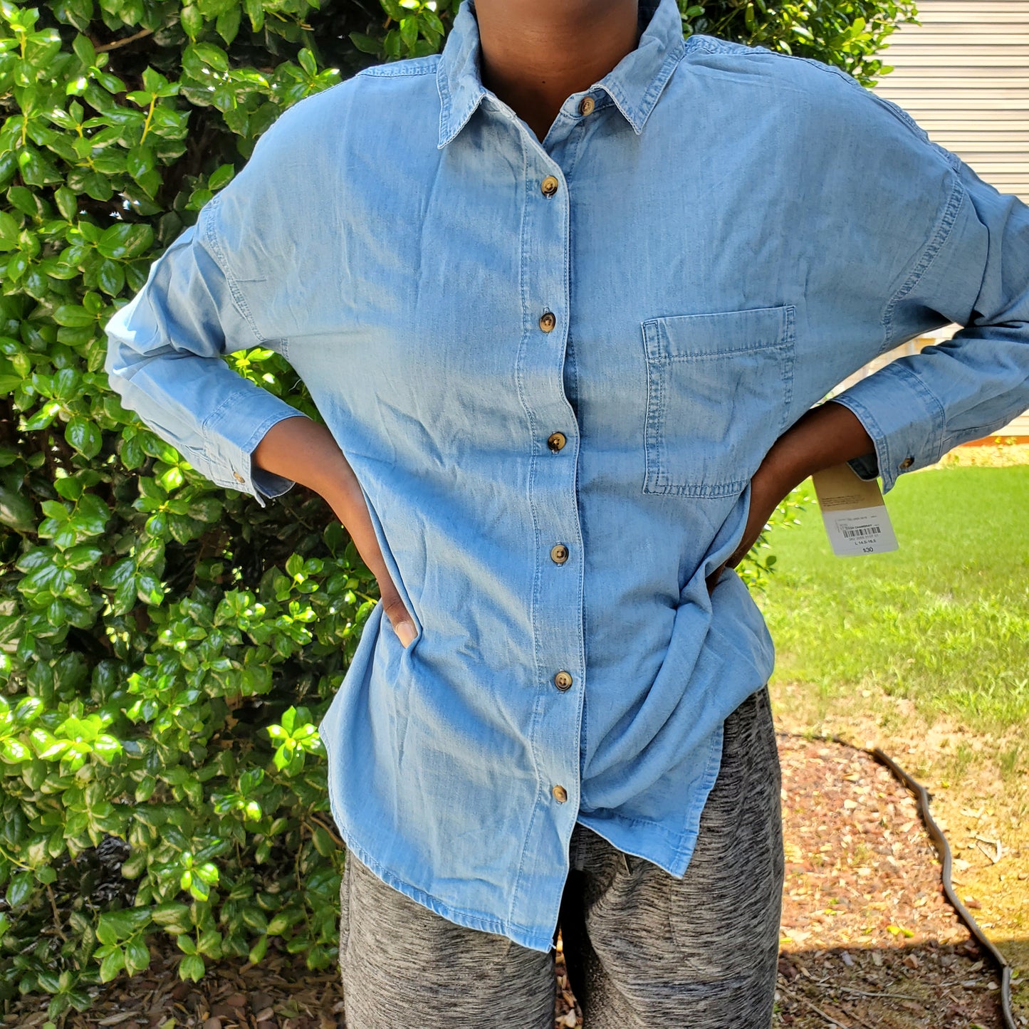 Light Wash Thereabouts Little & Big Girls Long Sleeve Button-Down Shirt