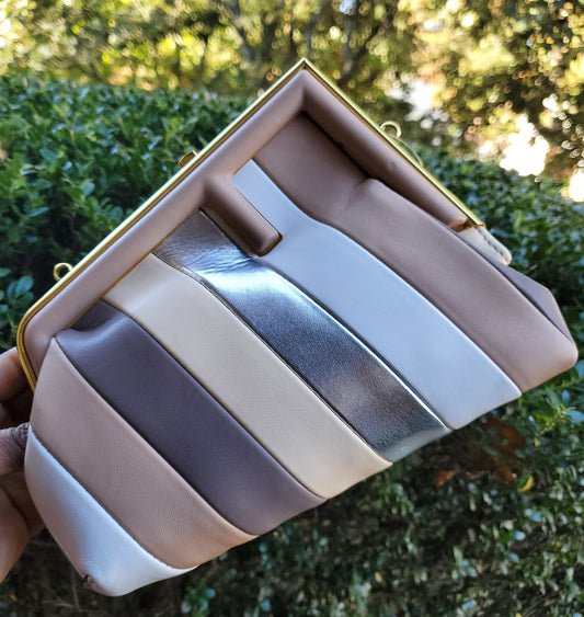 Metallic Nude Clamp Shoulder Party Purse