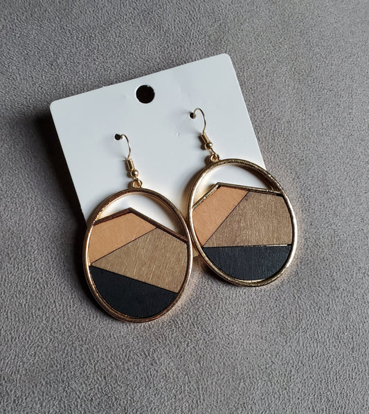 Bamboo Gold Oval Fashion Earrings