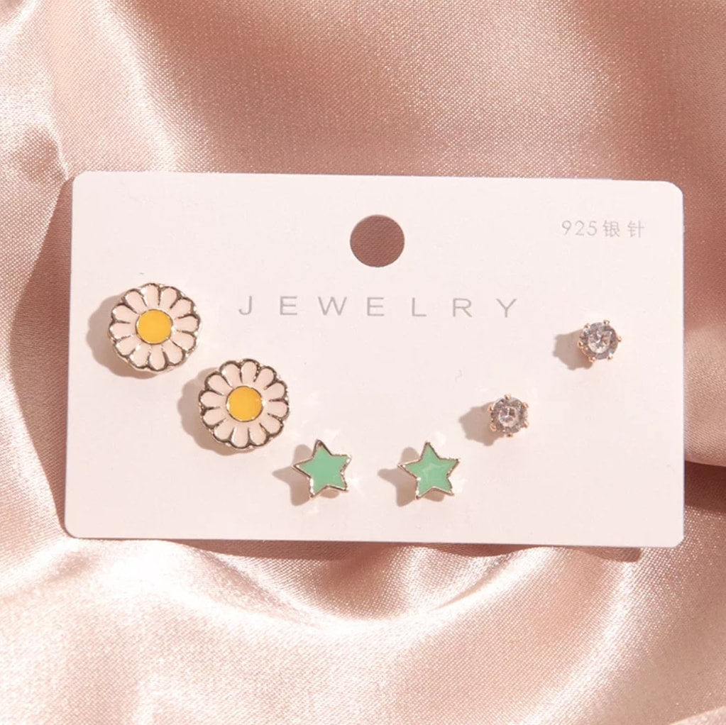 6-Pc Fashion Studs Earrings Set - Lotus & Star
