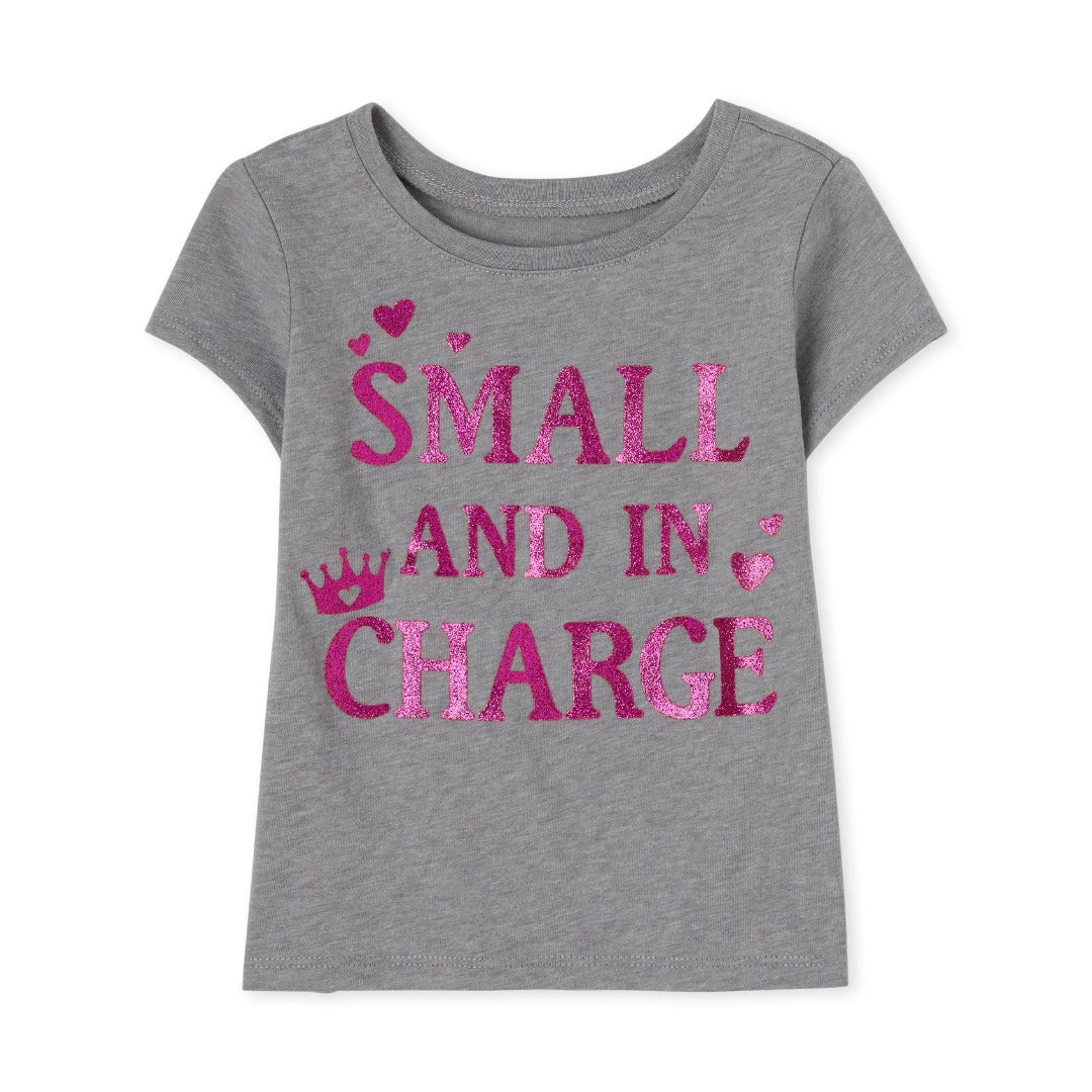 Baby And Toddler Girls Small And In Charge Graphic Tee - Grey