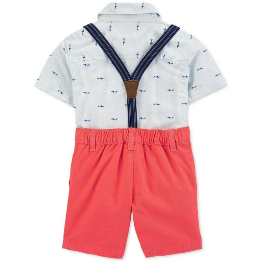 Carter's Toddler Boys 3-Pc. Dog-Print Shirt, Solid Shorts & Suspenders Set