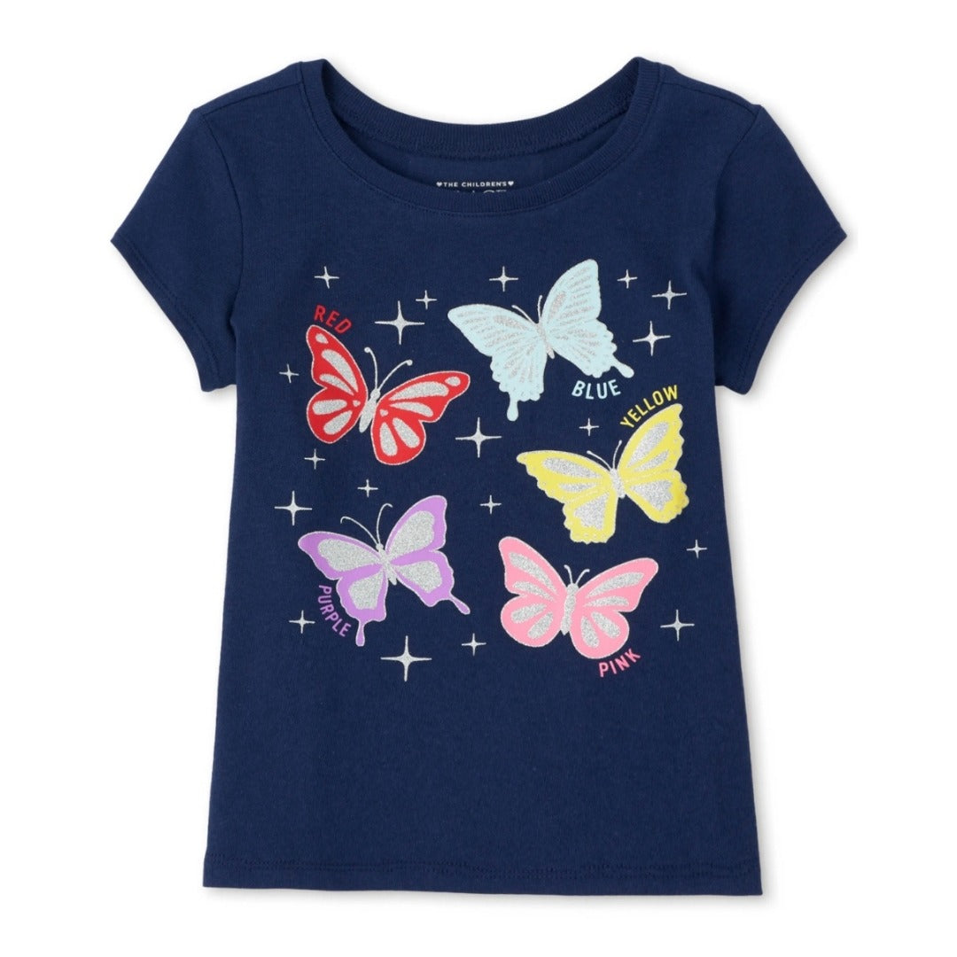 Baby And Toddler Girls Butterfly Tee - Navy