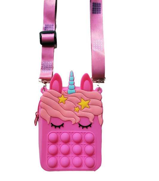 Little Girls Silicon Push Pop Crossbody Purse - Rose Unicorn