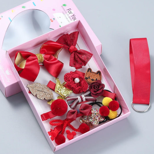18-Piece Elastic Clips, Bows, and Barrettes Hairpins w/Gift Box for Girls