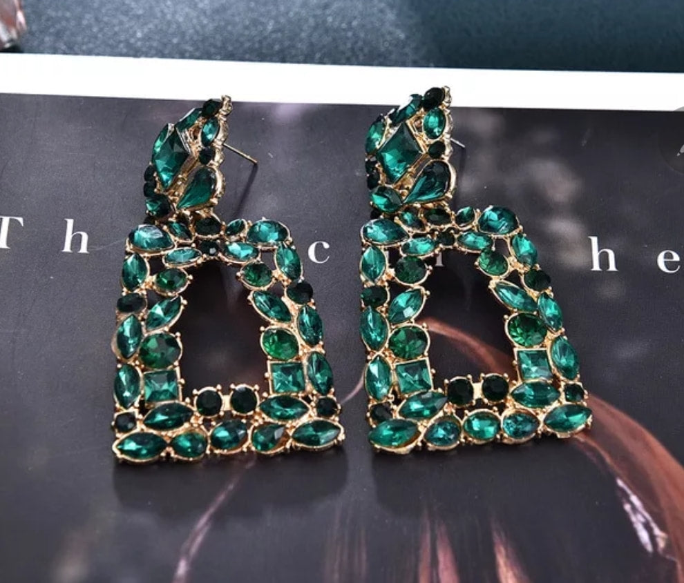 Large Green Gemstone Fashion Earrings