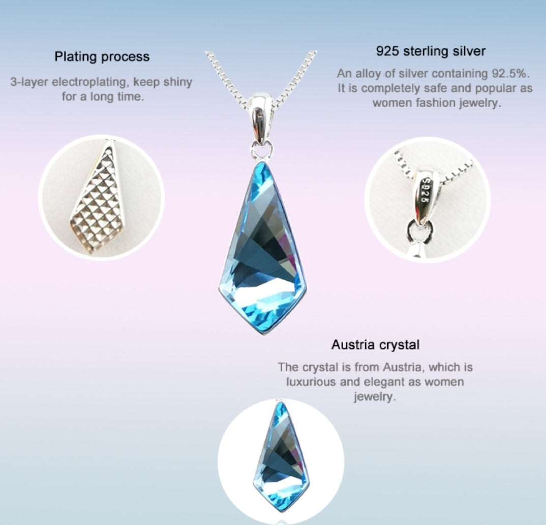 Custom Austrian Crystal Pendant with 925 Sterling Silver Necklace