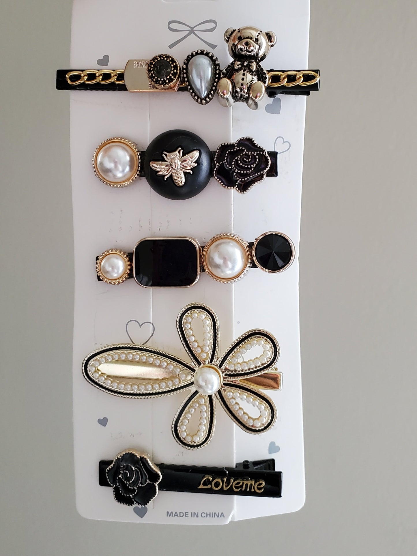 Black Vintage 5-Piece Hairclips Set