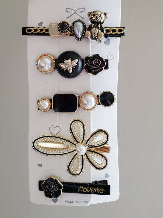 Black Vintage 5-Piece Hairclips Set