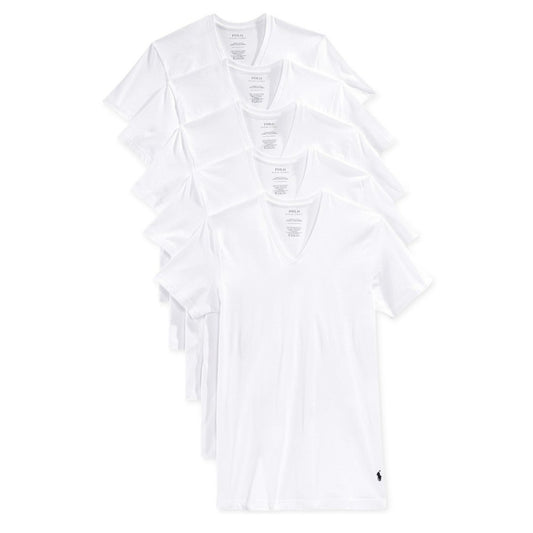 Polo Ralph Lauren Men's Undershirt, Slim Fit Classic Cotton V-Neck 5 Pack
