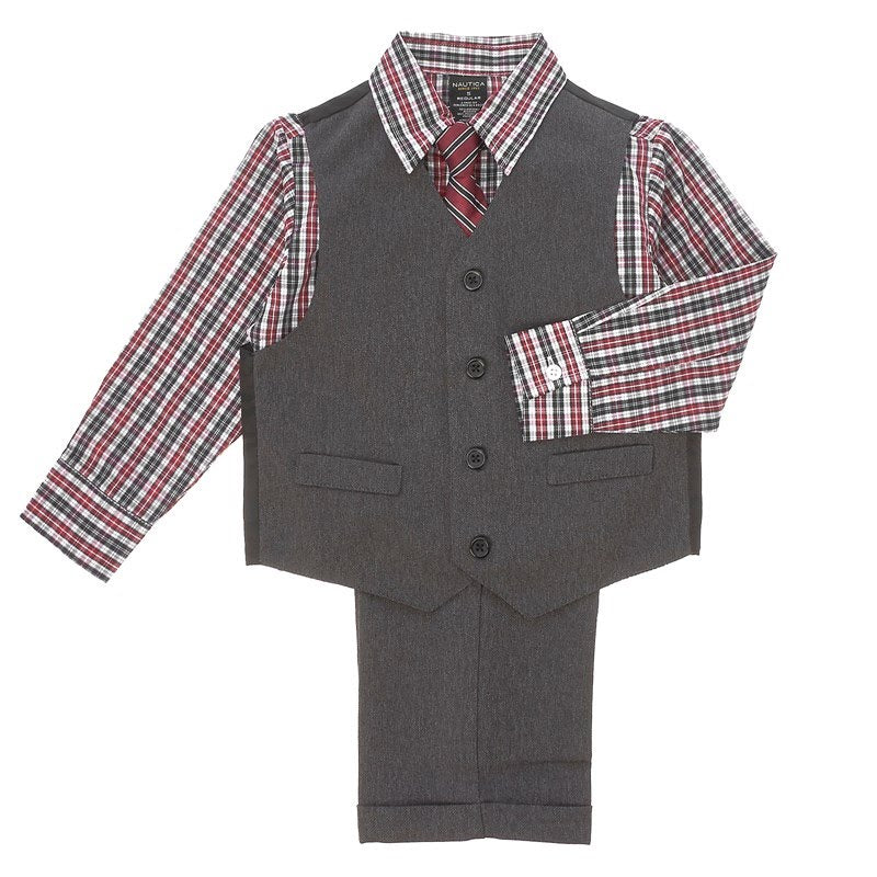 Nautica Little Boys Plaid 4-Pc. Twill Vest Set