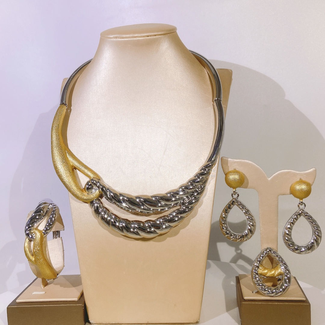 Twisted Brazilian Party Jewelry Set (Silver-Tone)