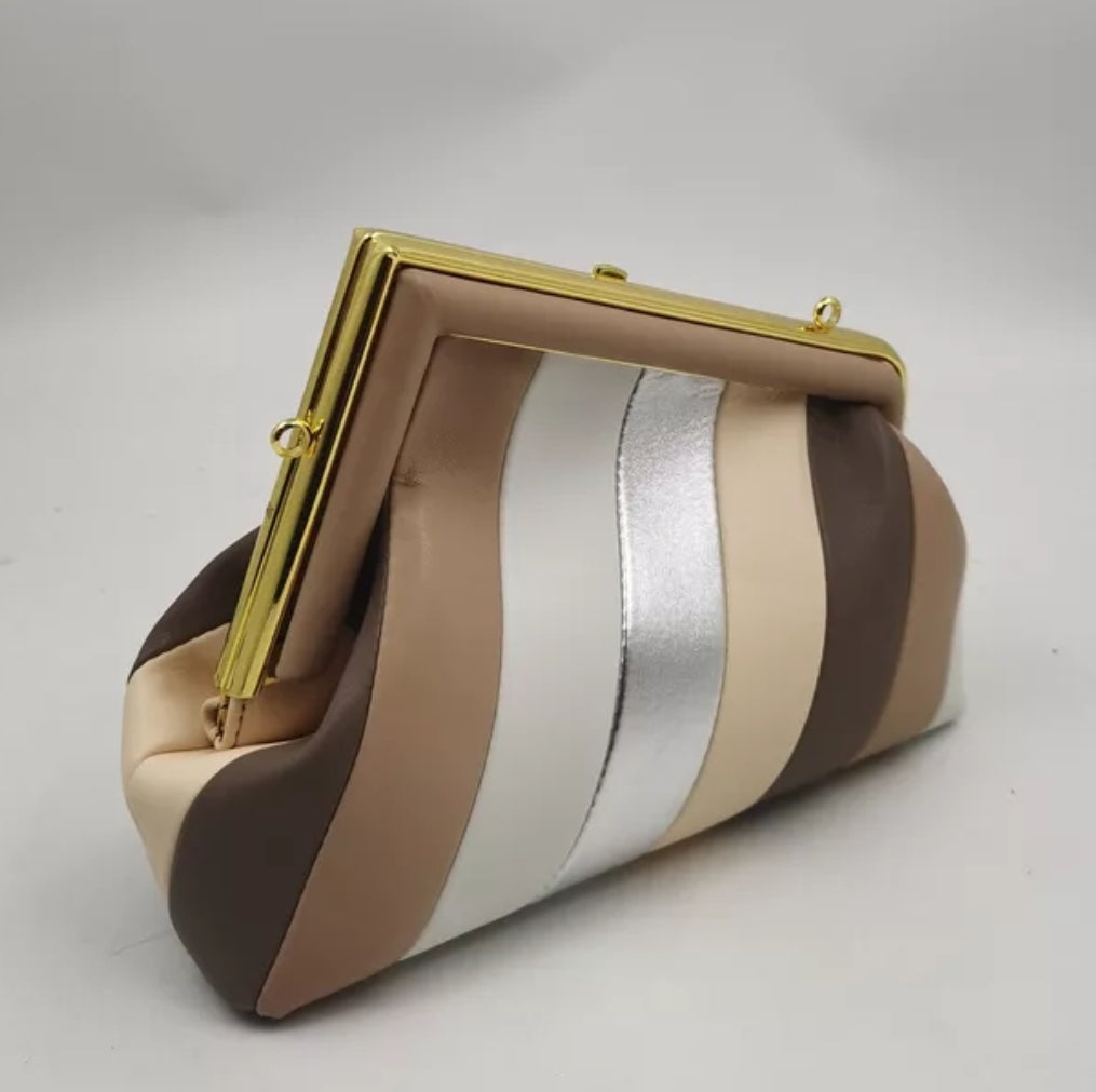 Rainbow Metallic Clamp Shoulder Bag