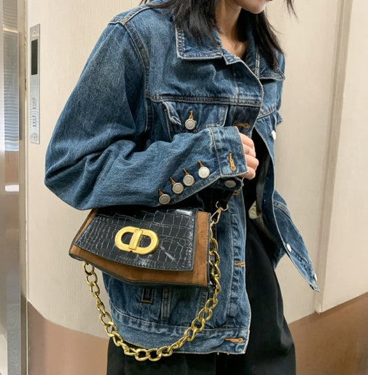 Emery Croc Small Shoulder Bag - Brown