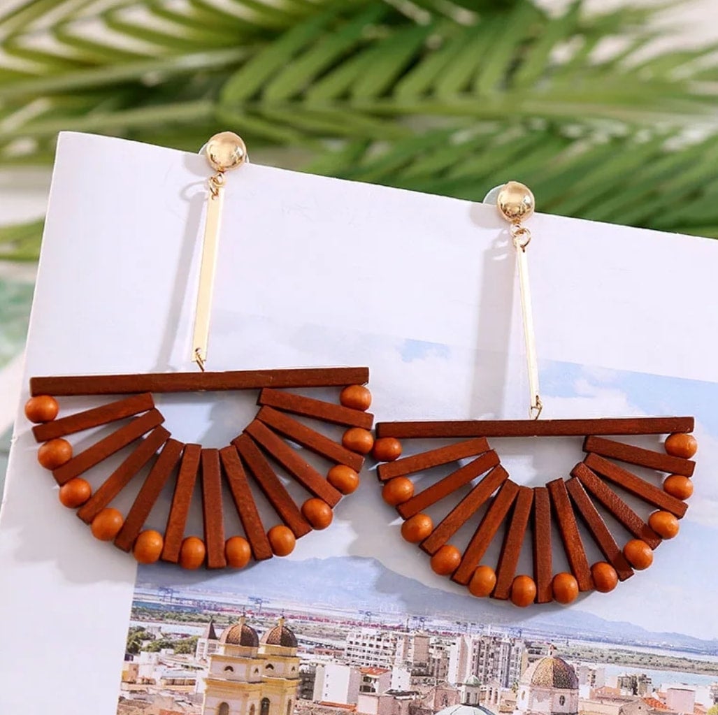 Semi Circled Planks Wooding Earrings