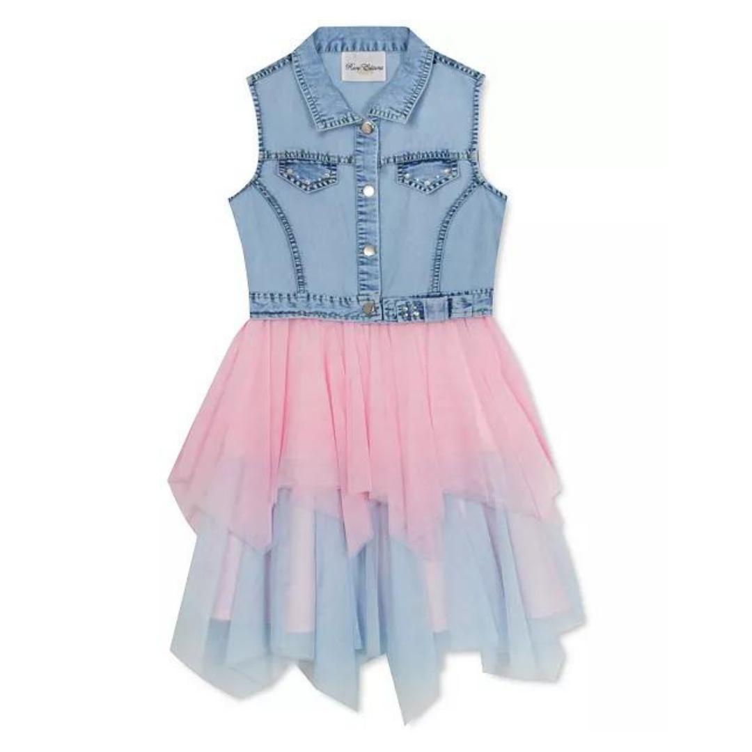 Rare Editions Big Girls Denim & Glitter Mesh Dress Varieties Hub Co. Rare Editions Big Girls Denim & Glitter Mesh Dress Varieties Hub Co.