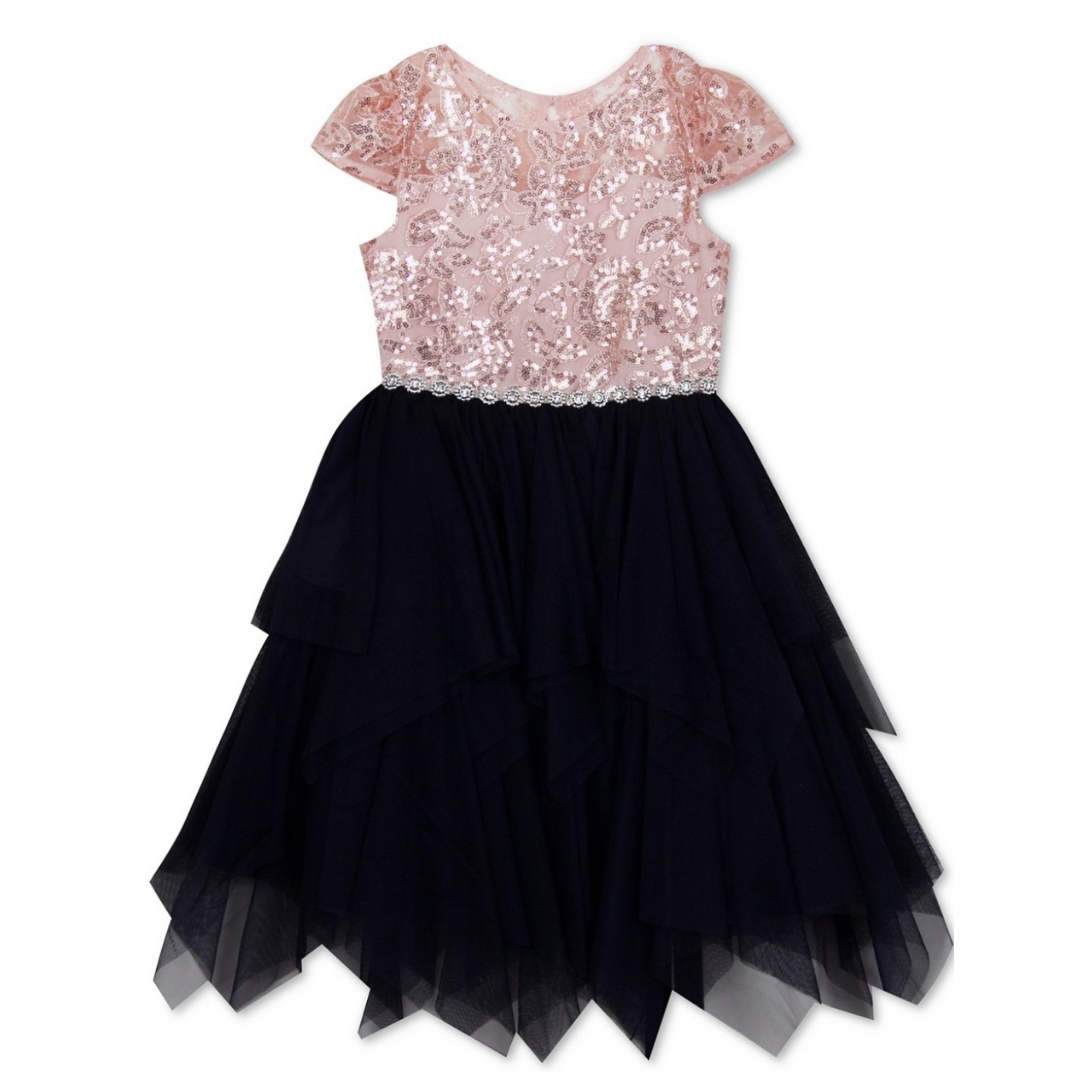 Rare Editions Little Girls Lace Dress with Cascade Skirt and Gemstones