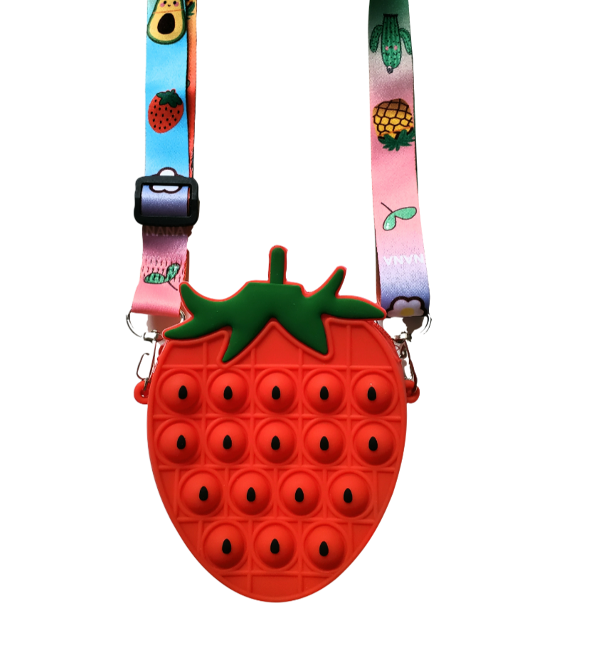 Little Girls Silicon Push Pop Crossbody Purse - Red Strawberry