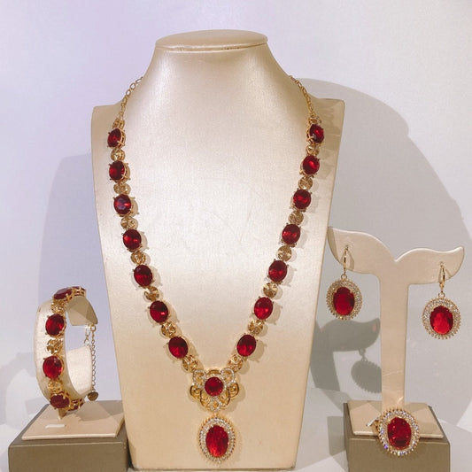Red 18k Italian Gold Inspired Jewelry Set