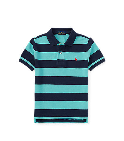 Ralph Lauren Green Striped Small Pony Cotton Mesh Polo