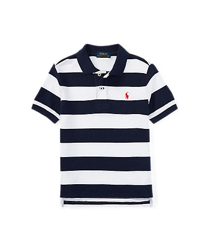 Ralph Lauren Small Pony White Striped Cotton Mesh Polo