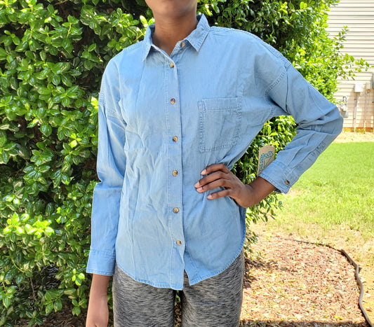 Light Wash Thereabouts Little & Big Girls Long Sleeve Button-Down Shirt