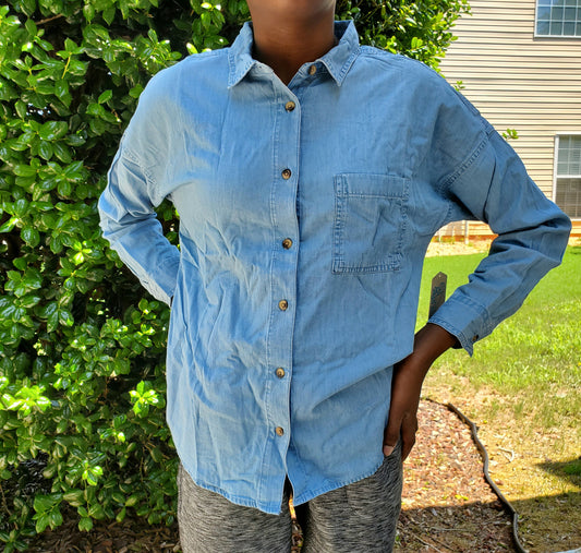 Light Wash Thereabouts Little & Big Girls Long Sleeve Button-Down Shirt