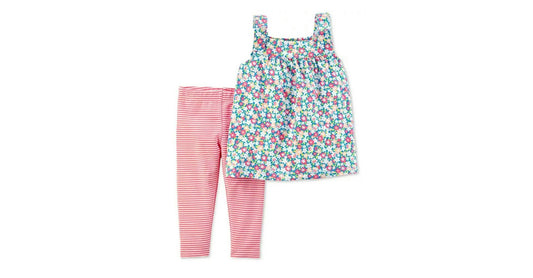 Carter's 2-Pc. Floral-Print Tunic & Striped Leggings Set