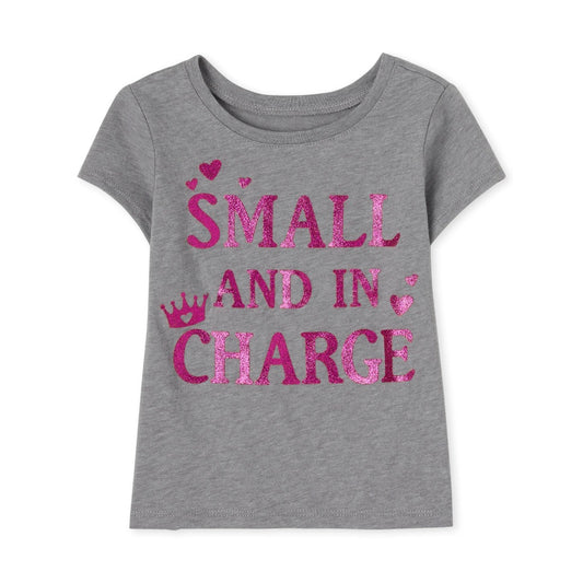 Baby And Toddler Girls Small And In Charge Graphic Tee - Grey