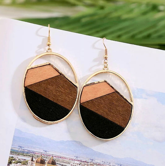 Bamboo Gold Oval Fashion Earrings