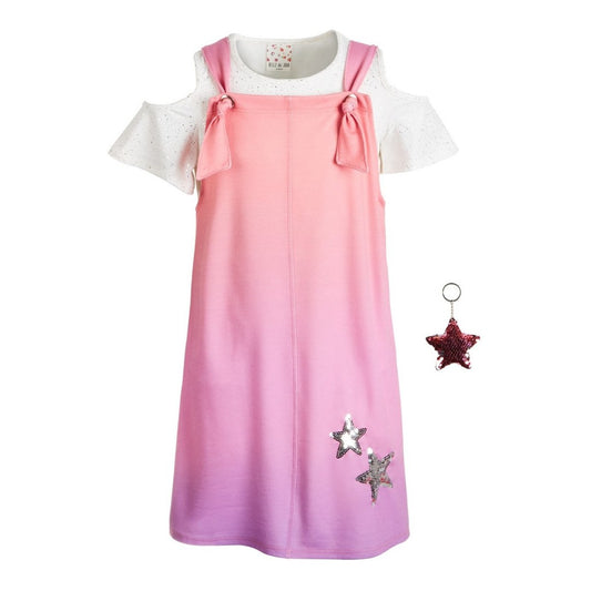 Bell Du Jour Big Girls 3-Pc. Cold-Shoulder Top, Ombré Dress & Flip Sequin Keychain Set