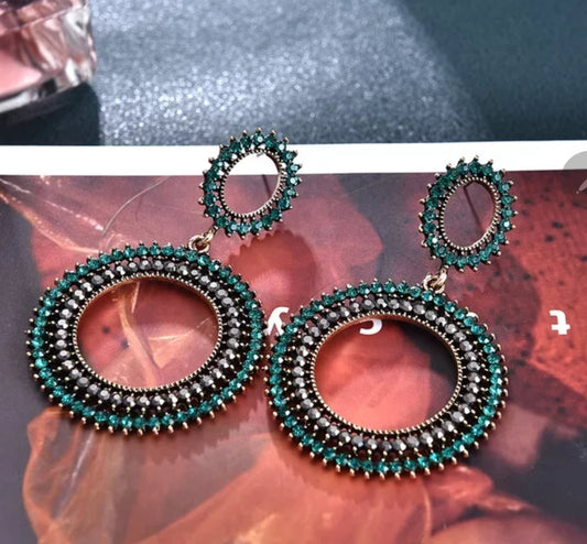 Emerald Gemstone Round Earrings
