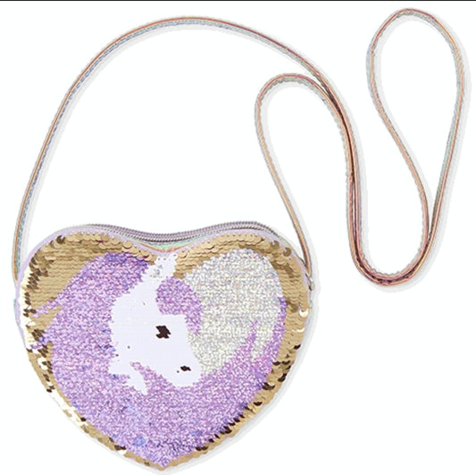 Girls Flip Sequin Unicorn Holographic Heart Bag