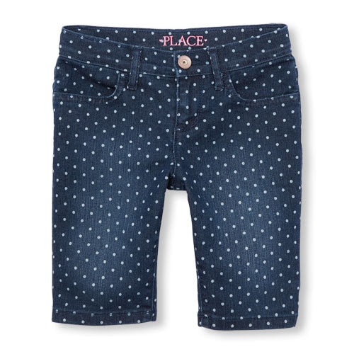 Girls Denim Polka Dot Skimmer Shorts