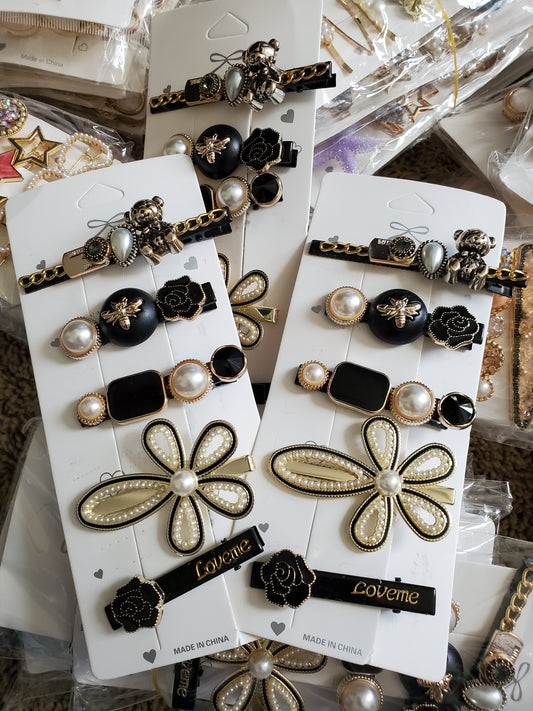 Black Vintage 5-Piece Hairclips Set