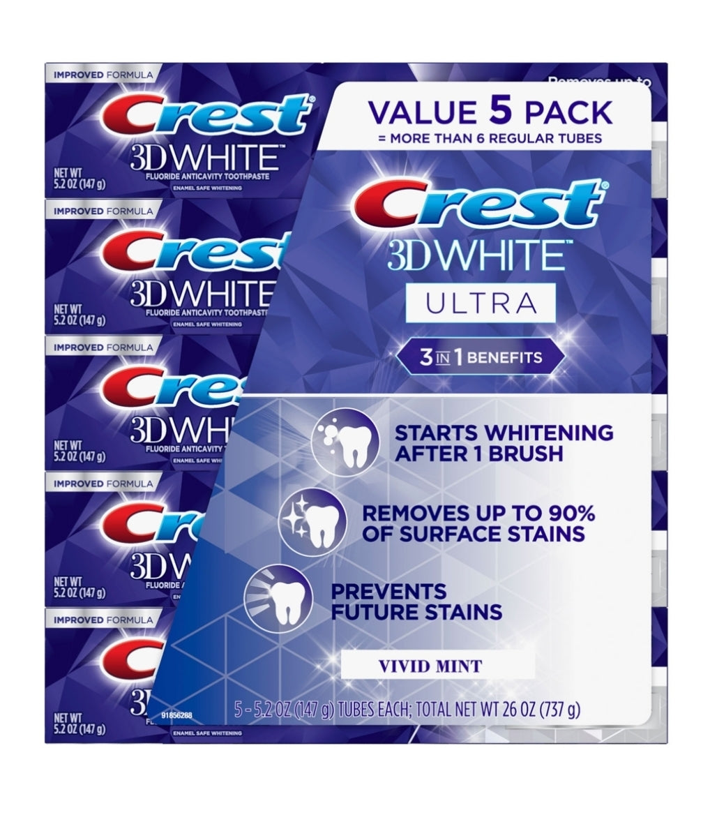 Toothpaste Types Minnt Crest 3D White Ultra Whitening Toothpaste, Vivid Mint (5.2 oz., 5 pk ...