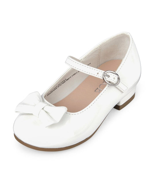 Toddler Girls Bow Low Heel Shoes - White